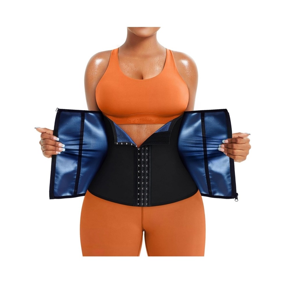 TrainingGirl Sauna Waist Trainer NWOT Women M Black Blue Workout Shapewear